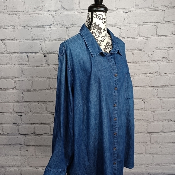 Ava & Viv chambray women's button front long sleeve shirt size 4x pocket b30 - Picture 5 of 9